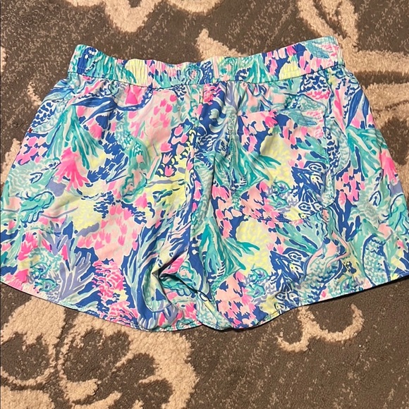 Lilly Pulitzer Pink and Blue Athletic Shorts Vibrant Design has pockets. - Picture 4 of 4